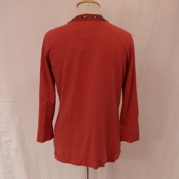 Nine West Coral Beaded/Bejeweled V Neck Cardigan - Sz. Lrg P - Picture 4 of 5